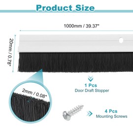 uxcell 1 Pcs Door Draft Stopper Aluminum Door Weather Stripping Door Bottom Seal Strip Under Door Sweep with Brush for Cold Insulation Dust Noise Blocker (39.4" L x 0.8" W, White)