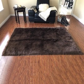 LAMBZY '' Lena Collection '' Faux Sheepskin Super Soft Hypoallergenic Rectangular Area Rug Plush Fur Premium Shag (4'x6',120x180 cm, Brown)