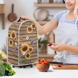 HUISEFOR Sunflower Print Dust Cover for Blender Wood Design Blender Covers Stain Resistant Food Processor Dust Covers Washable Appliance Cloth Protector with Top Handle 2025