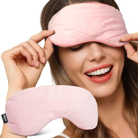 BeHoomi Heated Eye Mask Warm Compress for Eyes, Soothing Weighted Eye Mask for Sleeping, Microwave Moist Heating Pad Hot Compress for Eyes Relaxation, Reusable Sleep Mask for Home, Office (Pink)
