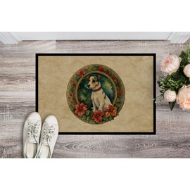 Caroline's Treasures DAC2381JMAT Jack Russell Terrier Christmas Flowers Doormat Front Door Mat Indoor Outdoor Rugs for Entryway, Non Slip Washable Low Pile, 24H X 36W