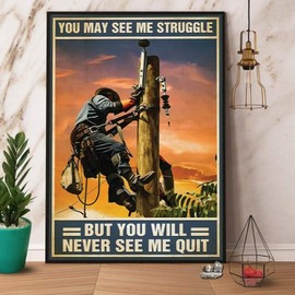 Retro Metal Tin Sign 8 X 12 Inches Lineman You'll Never See Me Quit Lineman Power Vertical Wall Art Canvas Ideas Rustic Home Decor Funny Room Decor Aluminum Sign for Bedroom