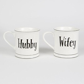 White WIFEY and HUBBY Mugs - SET OF 2 - Great Wedding Present for the Bride and Groom