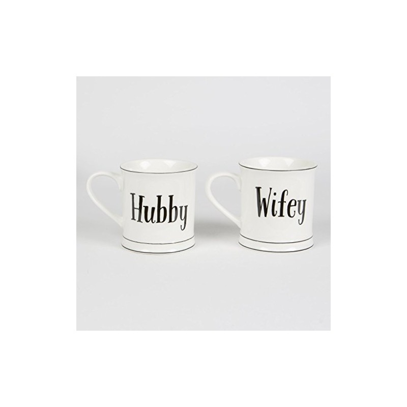 White WIFEY and HUBBY Mugs - SET OF 2 -