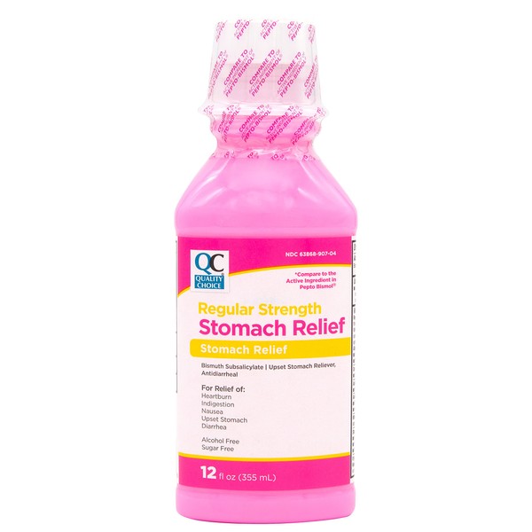 Quality Choice Regular Strength Pink Bismuth Liquid Stomach Relief, 12 fl oz.