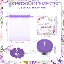 MTLEE 50 Sets Baby Shower Candle Favors for Guests Including 50 Pcs Tea Light Candles and 50 Thank Tags and 50 Return Gift Bags for Baby Shower Gender Reveal Party Favors (Purple,Butterfly)