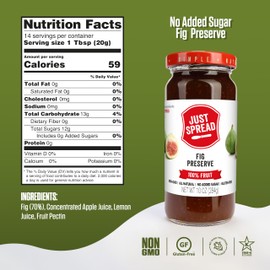 Just Spread 100% Fruit Preserve | Made with Real Fruit Pieces & Only 4 Ingredients | Gluten Free, Vegan, Non GMO, No Added Sugar | 10oz Jar (Fig)