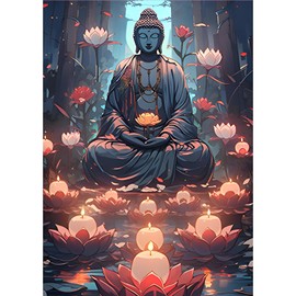 MOGTAA Buddha Diamond Painting Kits for Adults Beginners, DIY 5D Flowers Diamond Art Kits, Full Round Drill Diamond Dots Crystal Craft for Home Decor Gifts 12x16 inch