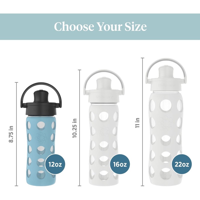 Lifefactory 12-Ounce Glass Water Bottle with Active Flip Cap and