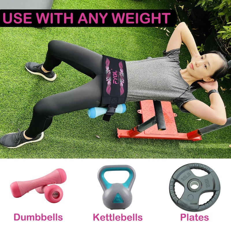 FYGL Hip-Thrust-Belt, Foldable Band for Dumbbells, Kettlebells, Plates - Supports