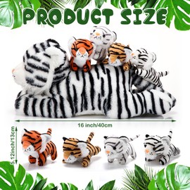 5 Piezas de Set de Juguetes de Peluche de Tigre Peluche de Cría de Tigre Tierno de 40 cm 1 Peluche de Mamá Tigre con 4 Peluches de Bebé Tigre en Vientre de Mamá Tigre para Dormir Cumpleaños (Bonito)