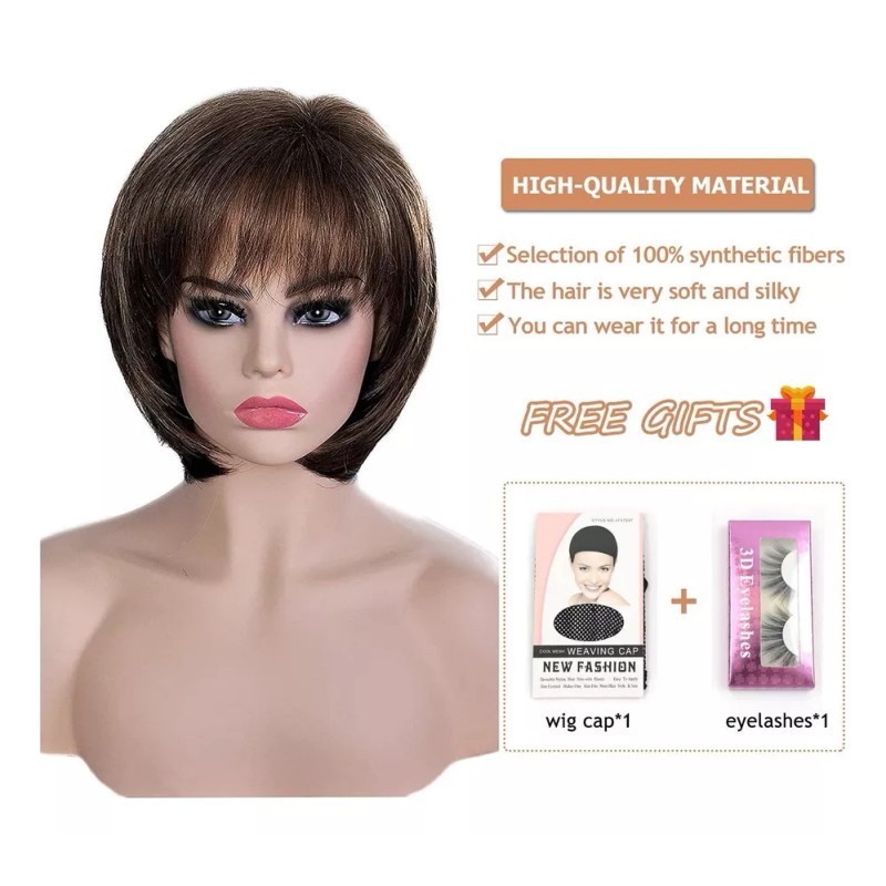 generic Pelucas Pelo Corto Rubio Mixto Castaño Oscuro For Mujeres