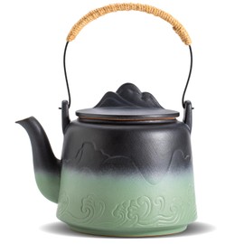 ZENS Vintage Japanese Teapot, 33.8 oz Embossed Ceramic Loose Leaf Teapot with Built-in Strainer for Hot Tea Steeper, Hemp Rope Handle Japanese Teapot Tea Brewer Pot for Tea Lovers Gifts