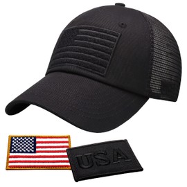 Antourage American Flag Unconstructed Unisex Mesh Snapback Baseball Hat Cap for Men and Women +2 Patriotic Patches Included (31. Black Classic Mesh Snapback)