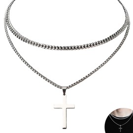 Pyroclasia Men's Cross Necklace Silver Stainless Steel, 20 / 22 inches, Stainless Steel, Stainless Steel