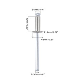 sourcing map Blind Rivets 304 Stainless Steel 4mm Diameter 10mm Grip Length Silver 50pcs