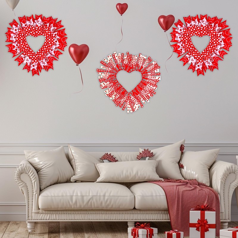 6 Sets Wedding Heart Wreaths-Wire Heart Wreath with Ribbon and