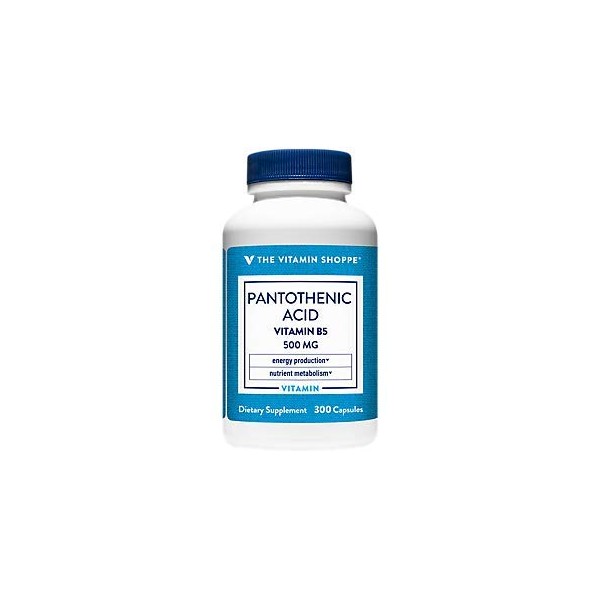 The Vitamin Shoppe Pantothenic Acid 500MG, with Vitamin B5, Supports Energy Production & Hair, Skin, Nails, Once Daily (300 Capsules)