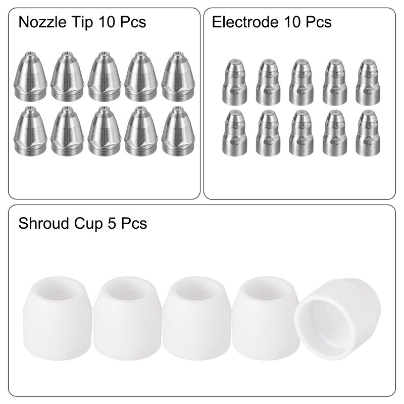 sourcing map 25pcs P80 Plasma Cutter Nozzle Electrodes and Shroud