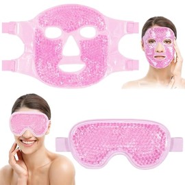 2Pzs Parches para Ojos y Cara Reutilizable, Antifaz de Gel para Ojos Frio y Calor con Respaldo de Felpa Suave,Mascara de Hielo Facial para...         