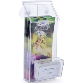 Outdoor Brochure Holder with Business Card Holder, Glass Mount with Suction Cups Included, Clear Acrylic - Set of 2