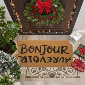 Breling Bonjour/AuRevoir Doormat 32 x 16 Inch Coir Fiber Door Mat Hello and Goodbye Doormat French Sayings Funny Decor for Christmas Door Housewarming Gift Porch Decor