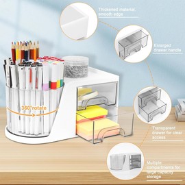 AIMALL Desktop Storage Box White, Rotating Cosmetic Brush Storage Cylinder, 360° Desktop Organiser, Lipstick Eyeshadow Pen Holder, 23x12x13cm/9x4.72x5.11in