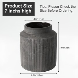 Tatqilo Ceramic Vase, 7 Inch/17.8CM Rustic Farmhouse Vases, Vintage Ribbed Decorative Flowers Vase for Pampas Grass, Dry Plants, Home Decor, Living Room, Table, Entryway, Mantel Decoration