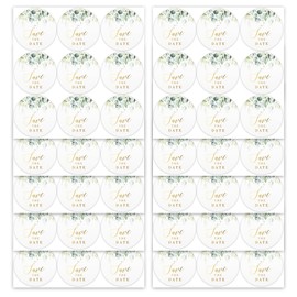 Mobiusea Creation Greenery Save The Date Stickers for Envelopes | 1.4 inch | Gold Foil | 108pcs Waterproof Invitation Stickers for Wedding, Bridal Shower, Birthday, Baby Shower
