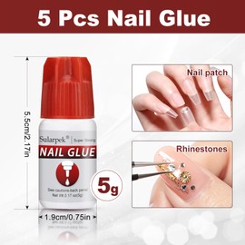 Sularpek 5 Stück 5g Nagelkleber, Nagelkleber Schnell Trocknender, Extra Stark Sekundenkleber für Kunstnägel, Falsch Nagel Klebstoff für Stock oder Reparatur Künstliche Nägel