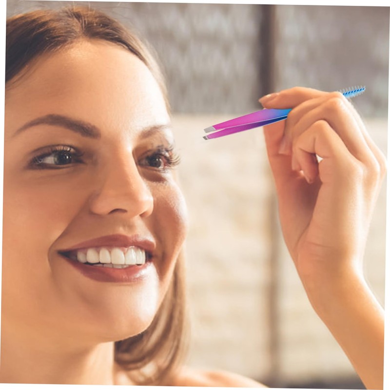 Baluue Stainless Steel Travel Eyebrow Tweezer with Brush Portable Eyebrow