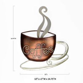 Aayla Metal Coffee Cup Wall Hanging Sculpture, for Home Kitchen Restaurants and Coffee Shops, in Metal with Brown and Champagne Color (14.75" H Coffee)