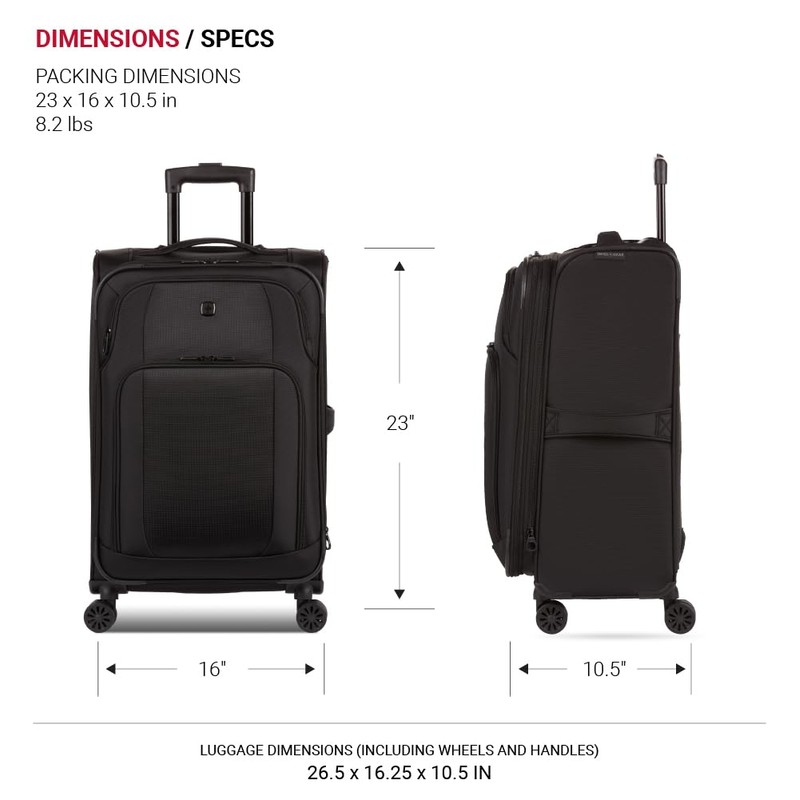 SwissGear Sion II Softside Expandable Luggage with Spinner Wheels, Black,