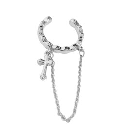 Vintage Cross Tassel Chain Ear Clips on Cuff Wrap Hoop Earrings for Women Men Personalization Punk Style Huggie Drop Dangle Non-pierced Ears Cartilage Crawler Earring Delicate Flat Jewelry (Silver)