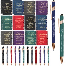 Engrowtic 48 Pcs Christian Gift Set Bible Verse A5 Spiral Notebook Prayer Hardcover Journals Inspirational Religious Ballpoint Pens Screen Touch Rubberized Pen for Women Men Church Gifts