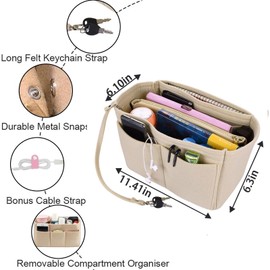 AWAVM Bag Organiser Insert Handbag,Purse Organizer,Felt Bag Organiser,Handbag Organiser,Multi Pockets Felt Handbag Liner Purse Insert Tote Bag Organizer fits Speedy, Neverful (Beige, L)