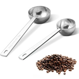 Premium Coffee Scoop Set, Set of 2, Metal Stainless Steel Long Handle Coffee Scoop, Measuring Coffee Spoons Contains 1 Tablespoon (15 ml) and 2 Tablespoons (30 ml) Spoon-Silver