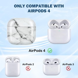 Newseego Hard PC Earphones Case Compatible with AirPods 4th Generation 2024, Fashion Marble Print Design Full Body Shockproof Anti-scratch Protective Charging Pod Cover for AirPods 4 Gen-White