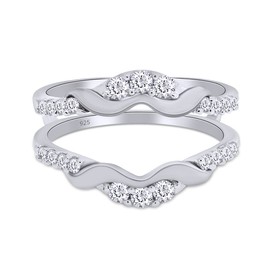 AFFY 1/3 Ct. Round Chevron Ring Guard Enhancer with Cubic Zirconia in 14K Gold Over Sterling Silver 0.33 Carat Ring Size-7