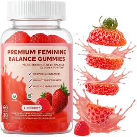 Gomitas probióticas vaginales femeninas para mujeres: apoyan el equilibrio del pH y la vitamina C, sabor a fresa, veganas, sin azúcar, sin OMG, 60 gomitas (30 porciones)