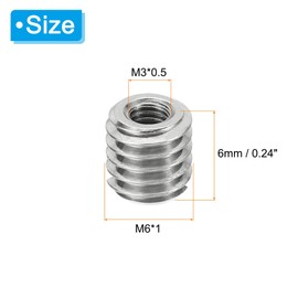 PATIKIL 10pcs M6*1 Male M3*0.5 Female Thread Adapter Sleeve Reducer Conversion Stainless Steel Fastener 6mm
