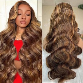 SIFULAN Highlight Ombre 13x4 Body Wave Lace Front Wig Human Hair 180% Density 4/27 Highlight Wigs Human Hair 22 inch Glueless Wig Honey Blonde Body Wave HD Transparent Lace Front Wig Human Hair
