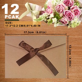 Pack of 12 Kraft Paper Envelopes with Ribbons, Card, 17.3 x 12.2 cm Greeting Card Envelopes for Party and Party, Birthday, Weddings, Baby Show Invitations (Brown)