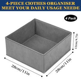 DITK-U 4 Pack Clothes Drawer Organisers Foldable Fabric Dividers Wardrobe Storage Boxes for Clothes Shirts Pants Towels Toys（Grey