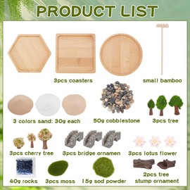 WEBEEDY 3 Sets Mini Zen Sand Garden Kit Japanese Desktop Sandbox Zen Garden Kit Cute Zen Home Office Desktop Decor Sand Craft Accessories,Litter Box Sand for Meditation and Relaxation