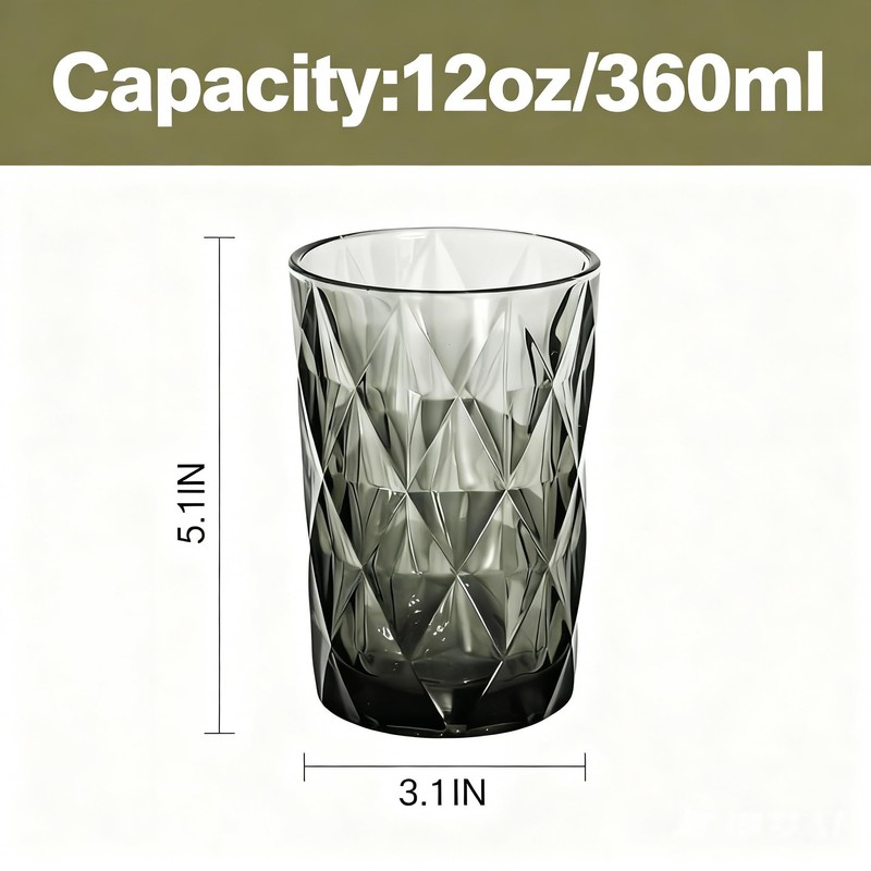 Bandesun Drinking Glass set of 6 Diamond Pattern Kitchen Glassware