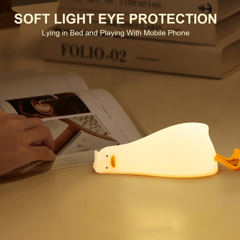 Ocegaoem Duck Night Light, Lying Flat Silicone LED Lamp, Dimmable