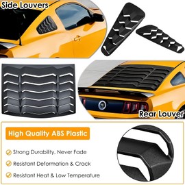 Window Louver for Ford Mustang 2005 2006 2007 2008 2009 2010 2011 2012 2013 2014 Windshield Sun Shade Rain Covers in GT Lambo Style Side & Rear Window Louver Fit All Weather ABS - Matte Black