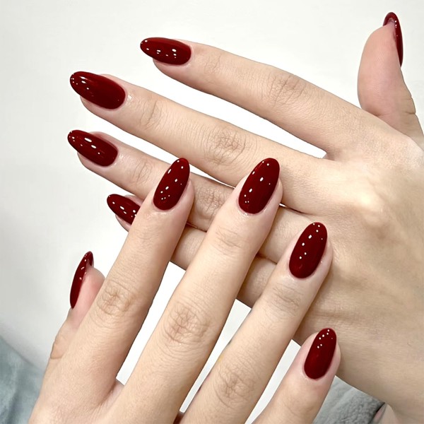 Wine Red Solid Color Press on Nails Red Full Cover