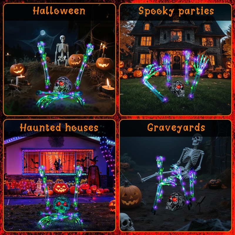 Halloween Lighted Skeleton Decor Outdoor, Solar Powered Realistic Scary Graveyard